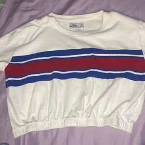 Blue and red stripe crop tee